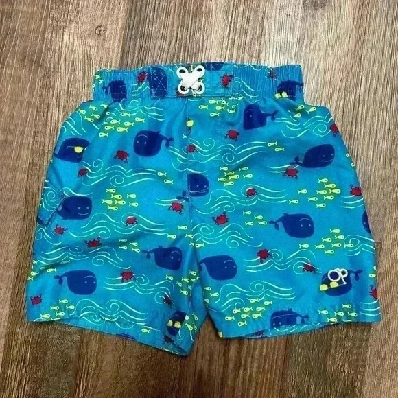 OP boys whales and crabs blue/green swim‎ shorts sz 18mos - Picture 1 of 6